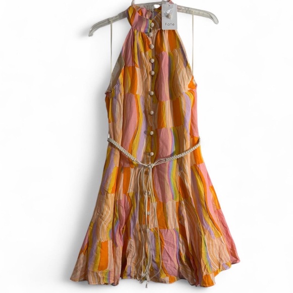 Fate Dresses & Skirts - Fate Multicolor Halter Midi Dress in Orange, Pink, Yellow